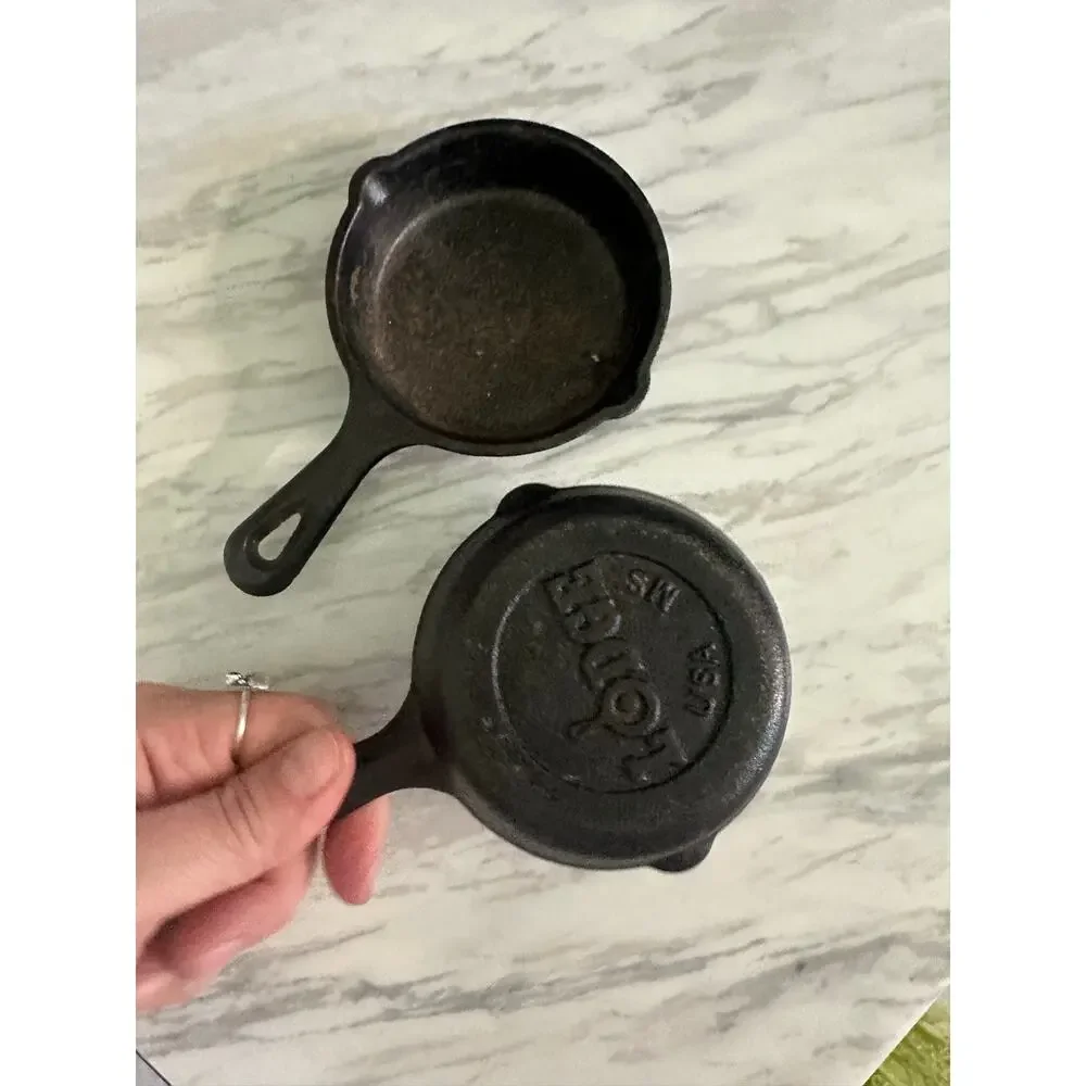 2 mini Lodge Cast iron pans skillet pans real cookware homestead toys home decor